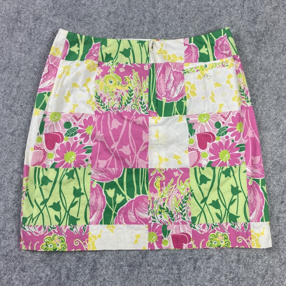 Lilly Pulitzer Skirt Womens 6 Pink Green Patchwork Floral Jungle Cat Print Lined - Picture 2 of 13